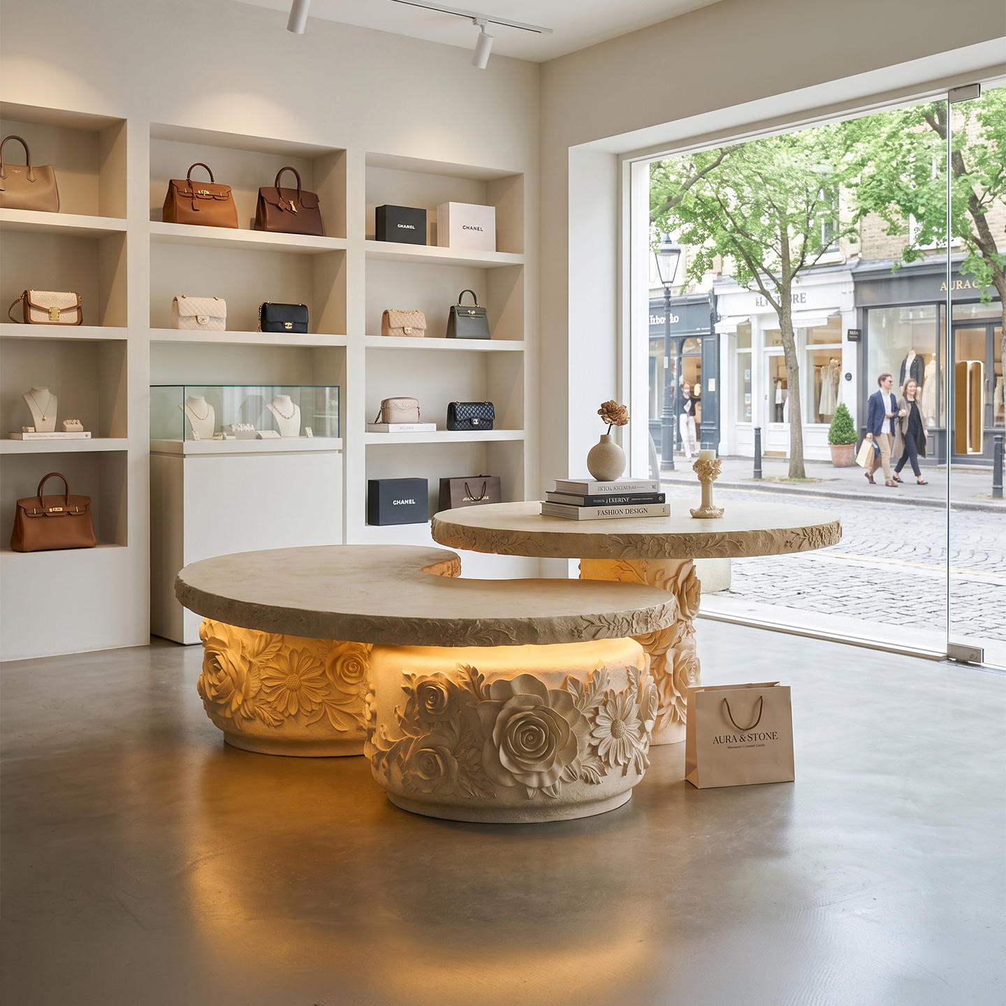 Commercial showroom with sculptural furniture